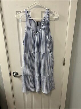 Universal Thread Blue and White Striped Tiered Mini Dress